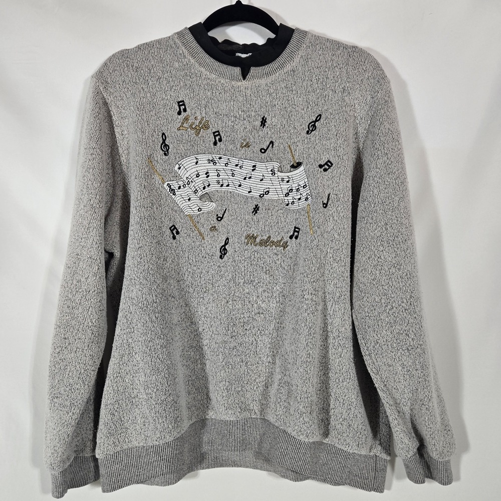 Vintage BonWorth "Life is a Melody" Gray Embroidered Sweatshirt